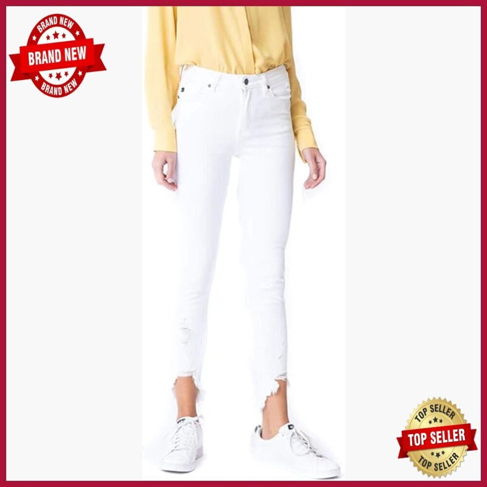 High Rise Ankle Skinny Jeans, Stretch Cotton Blend, Distressed Hem